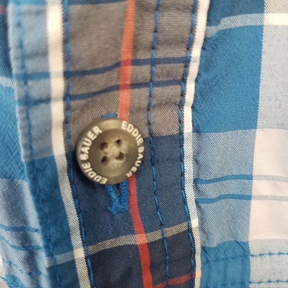 Eddie Bauer Mens Large Blue Plaid Quick Dry Shirt Short Sleeve Camp Hiking - Picture 6 of 12